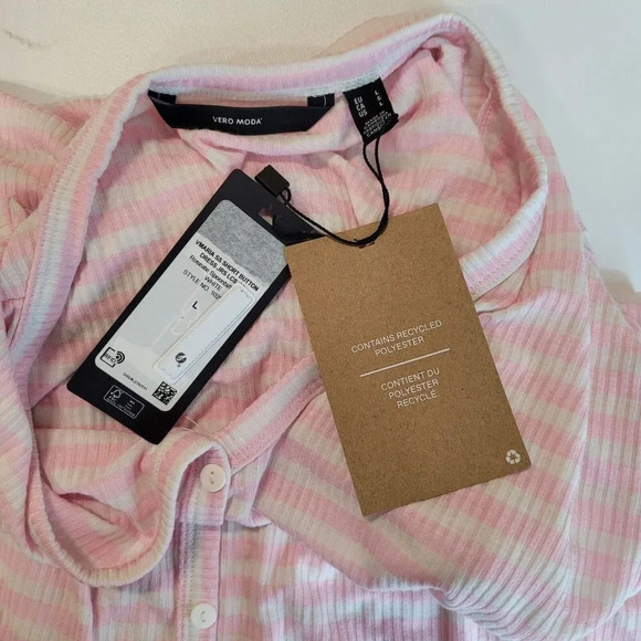 VERO MODA Aria Short Button Dress In Roseatte Spoonbill Stripes Size L NWT - Picture 6 of 9